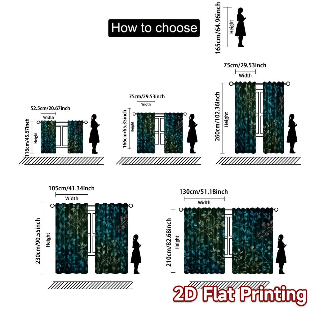 Set Of 2 Flat Printing Curtains Without Rod Floral Leaves Design April Fools Is Day Festival Fashion Semi Curtain Light Filtering Made Polyester