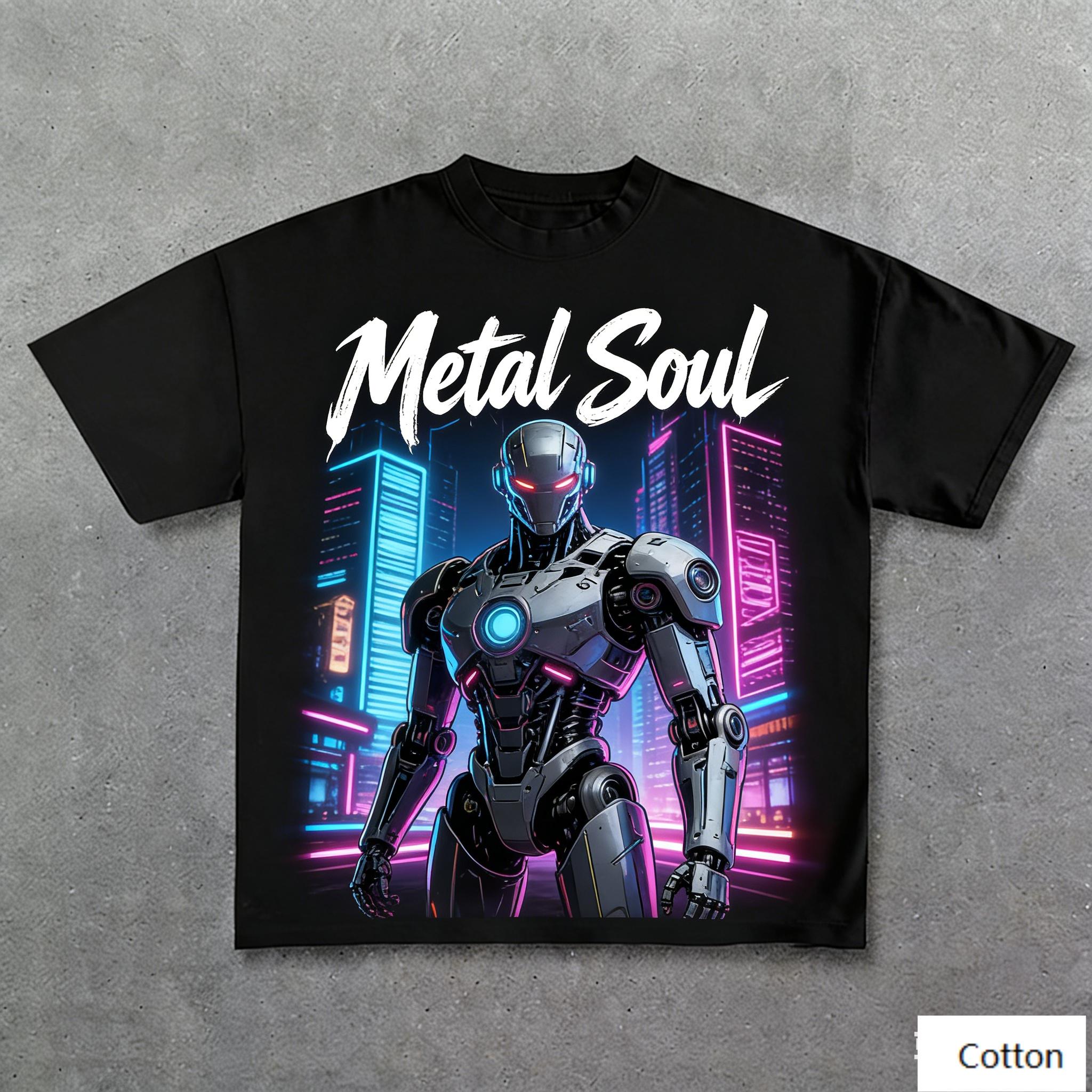

Oversized Black Cotton TShirt with Bold Metal Soul Robot Graphic Unisex Streetwear Tee for Unisex and Women S