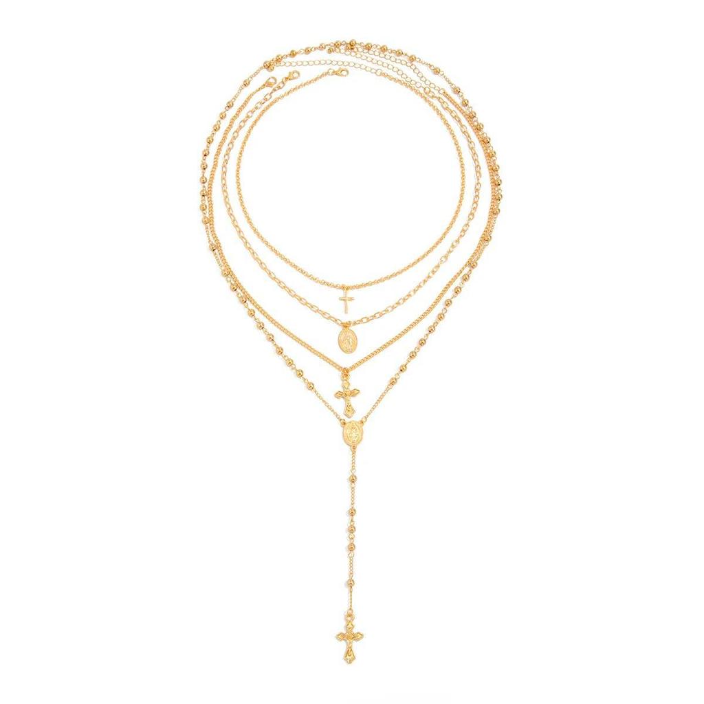 Ingemark 4Pcs/Set Goth Cross Jesus Pendant Choker Necklace for Women Vintage Gold Color Long Chain Christian Jewelry Men Gift