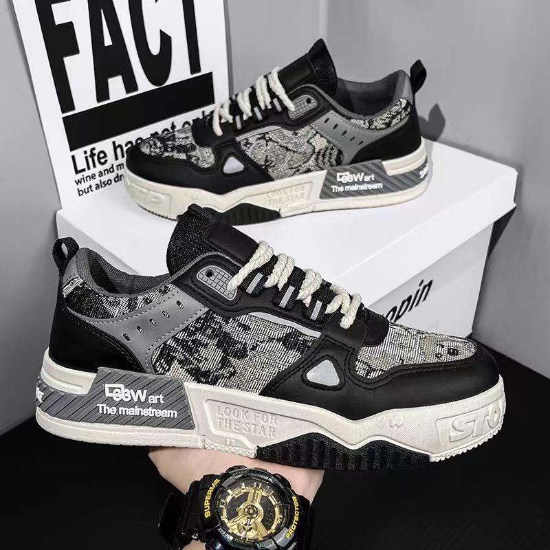 Pánská jarní a letní prodyšná, všestranná, ležérní, designová, nika, desková obuv, mládežnické sportovní, silná podrážka, zvýrazňující outdoorové trendy boty