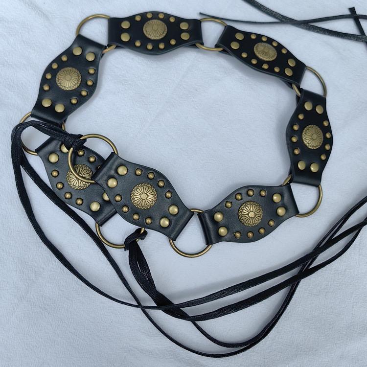 Vintage Spliced Carved Western Style Pu Leather Belt For Women Summer