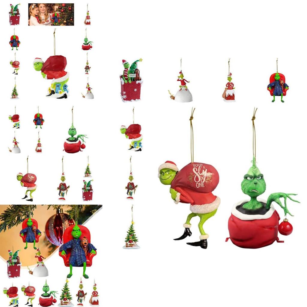 Green Furry Christmas Tree Ornament Acrylic Material Cartoon Style Festive Decoration