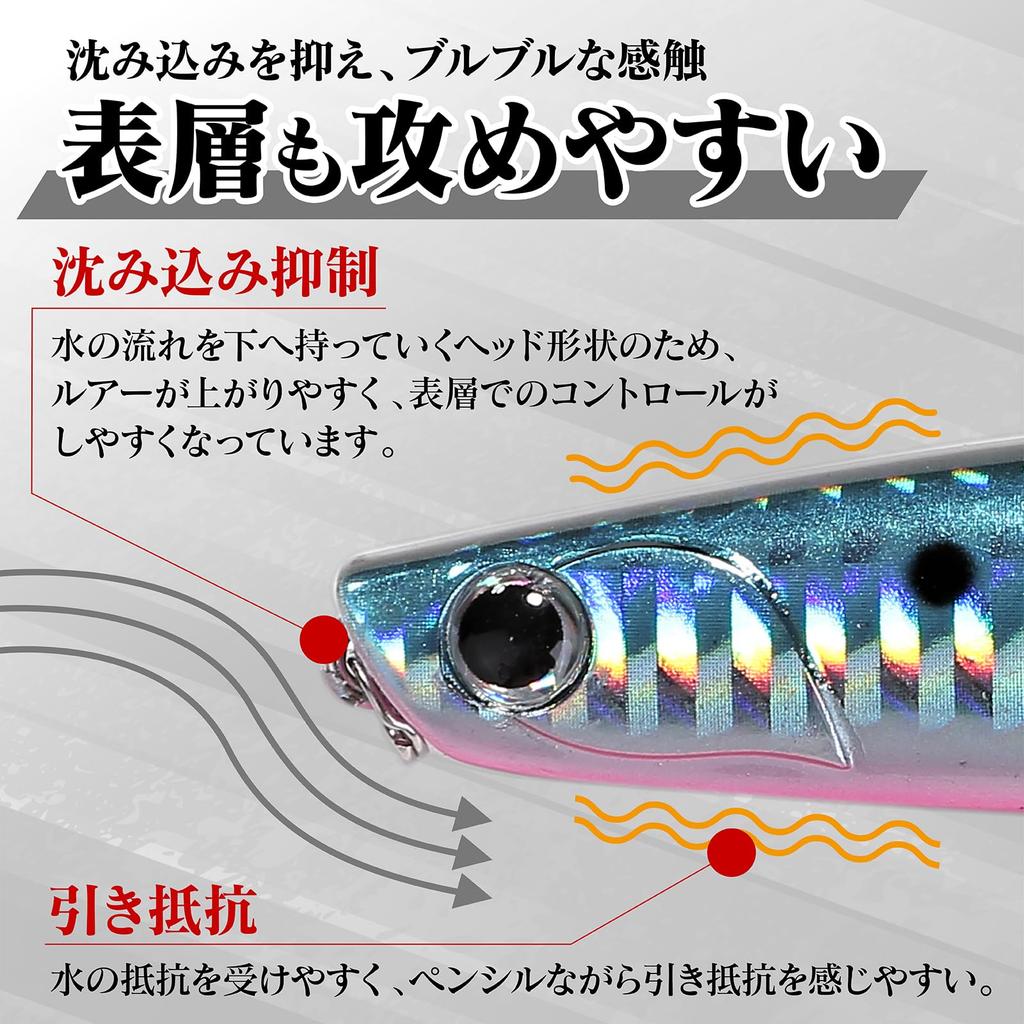 CONTYU Sea Bass Lure Sinking Small Lure for Flounder and Bluefish Set of Hollow 80mm Set, Pencil, 80mm, 17.5g, (5-Piece Sardines, / 17.5g)