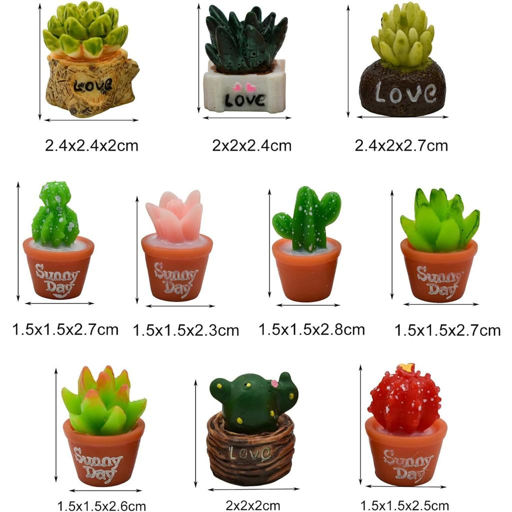 Pinenjoy 20 Pieces Miniature Cactus Plant Figurines, Cute Succulent Ornaments, Soothing Decor, Garden Accessories, Bonsai, Succulent Spheres,