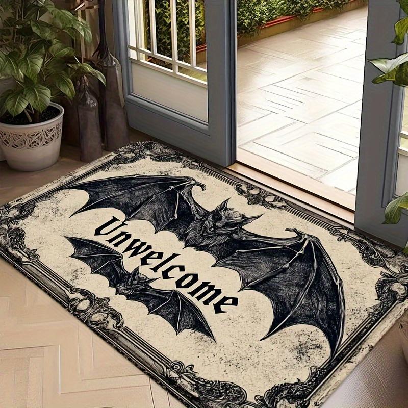

Halloween Welcome Sign Bat Design Door Mat Black Beige for Use in Living Room Bedroom Kitchen Gift for Halloween Decorations 50X80CM