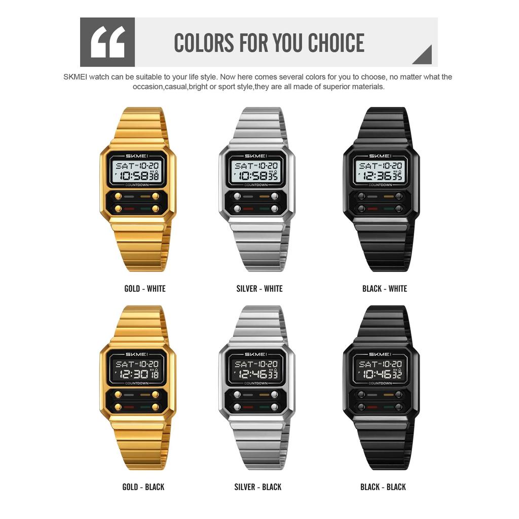 SKMEI 2448 Business Men Retro Luxury Time Digital Electronic Watch For Women Student Waterproof Chrono Wristwatch Simple Clock