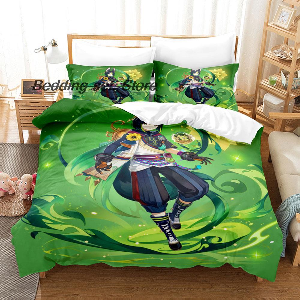 Kawaii Genshin Impact Tighnari Sängkläder Set Enkelt Twin Full Queen King Size Sängset Aldult Barn Sovrum Påslakanset