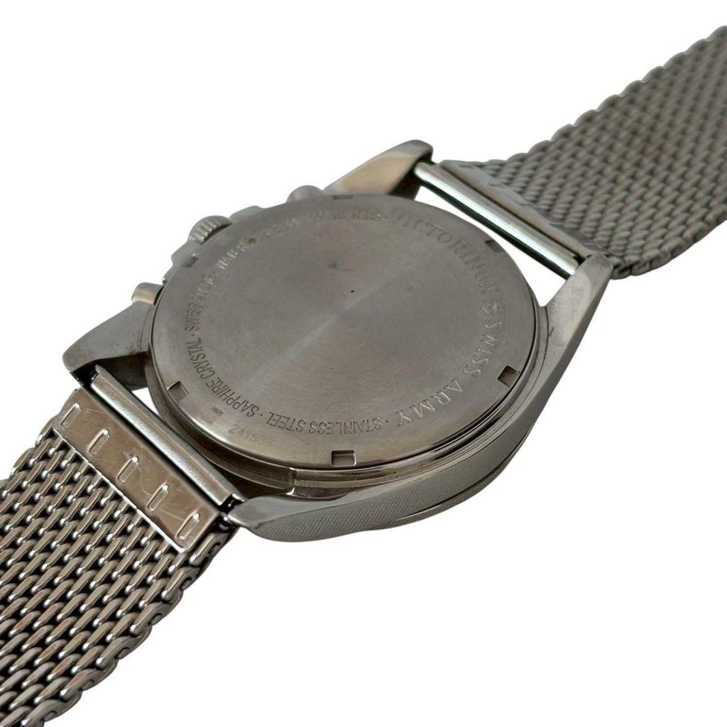 Used VICTORINOX SWISS ARMY Men's Watch Chronograph Stainless Steel Silver Sapphire Crystal 100m Water Resistant with Box 241589 Victorinox