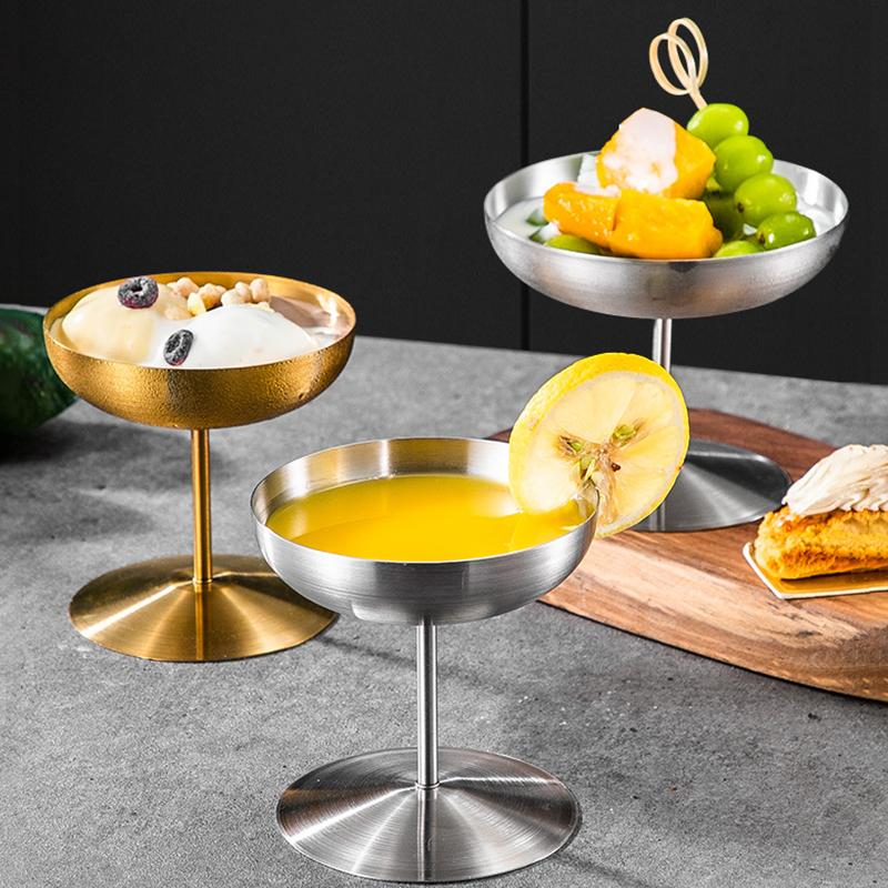 150/200ML Ice Cream Cups Salad Bowl Stainless Steel Bowl Dessert Fruit Plate Snack Dish Bar Wine Glasses Pudding Dish Tableware