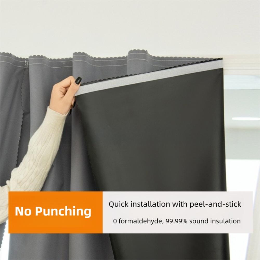 No Drilling Sunshade Curtains Solid Color Insulation Curtains  for Bedroom Bathroom