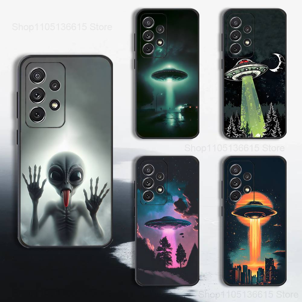 Singular Space UFO Alien For Samsung S9,S10,S20,S10,S21,S25,S24,S23,Ultra,FE,Plus,Lite,Soft Silicone Black Case