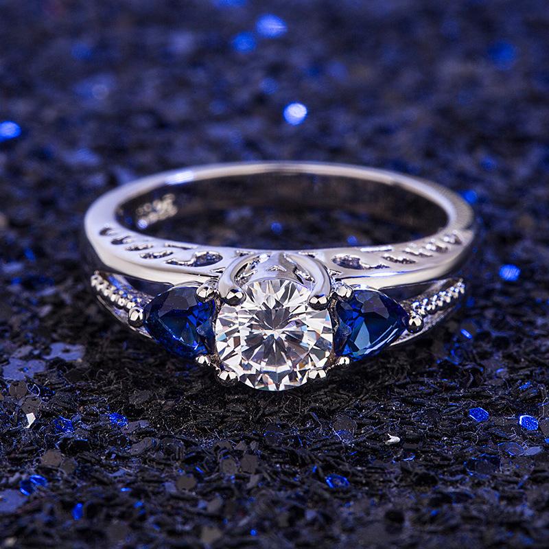 2026 Heart-shaped Blue Diamond Ring Women's European and American Inlaid Zircon Ring Simple Fashion Jewelry