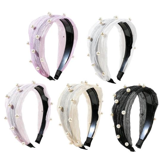 huaqianguhh Wide Edges Hair Hoop, Breathable Mesh Headband with Imitation Pearls Decor, Anti-Slip Hemming Face Shaping Accessory