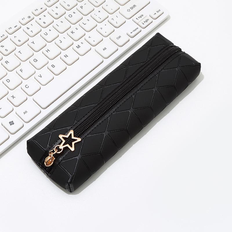 Diamond Lattice PU Leather Large Capacity Pencil Case - Stylish Student Stationery Organizer