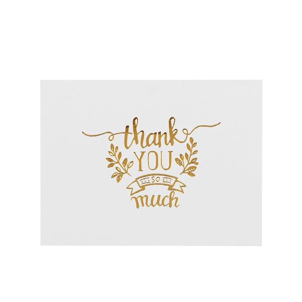 New High Quality 50PCS DIY Simple Design Wedding Party Handwriting Message Cards White Greeting Card Thank You Gold Stamping