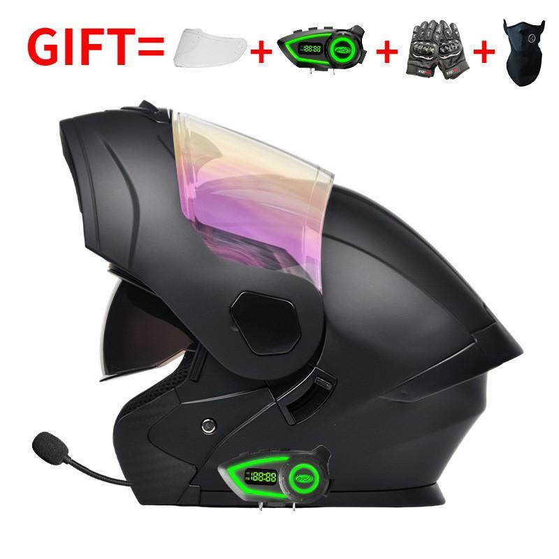 Bluetooth-Enabled Full Face Motorcycle Helmet With Dual Visors DOT 3C Certified All-Season Flip-Up Design Men Women