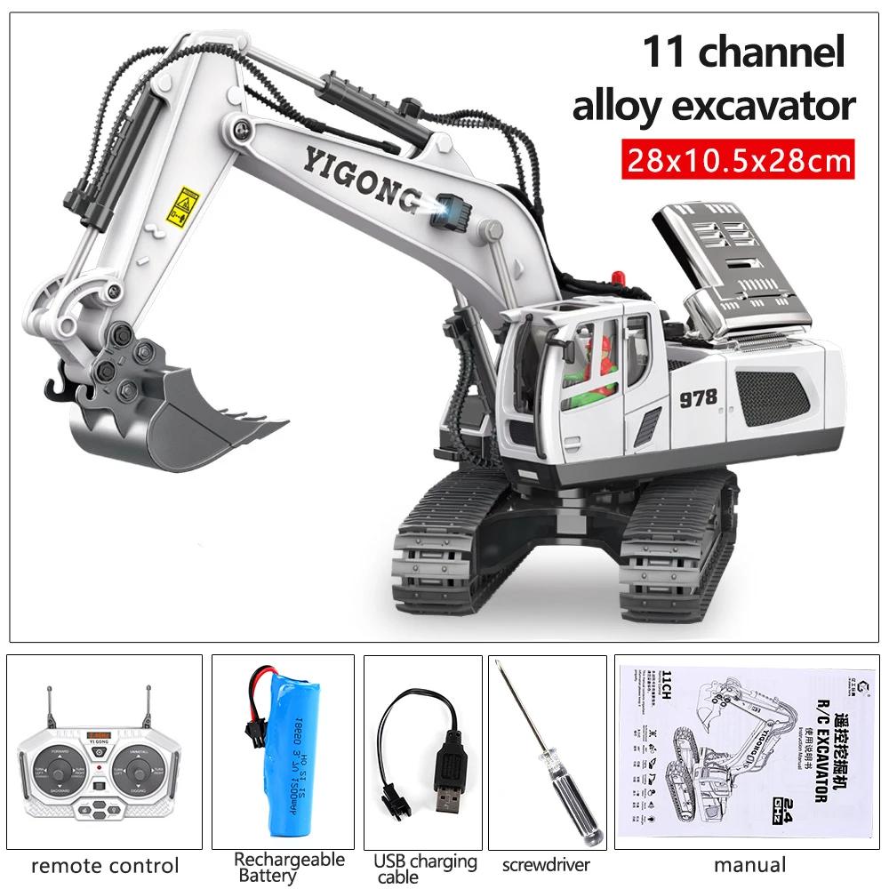 Remote Control Excavator Alloy 2.4G 11Ch Dump Trucks Bulldozer Alloy Plastic Engineering Vehicle Electronic Toys For Boy Gifts