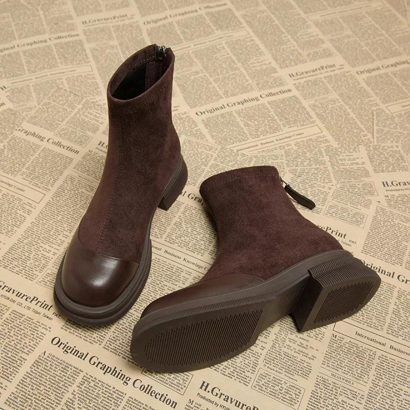 Fashion 2024 New Autumn/Winter Women's Ankle Boots with Velvet Warm Back Zipper Short Boots Fashion Thick Bottom Thick Heel Thin Boots