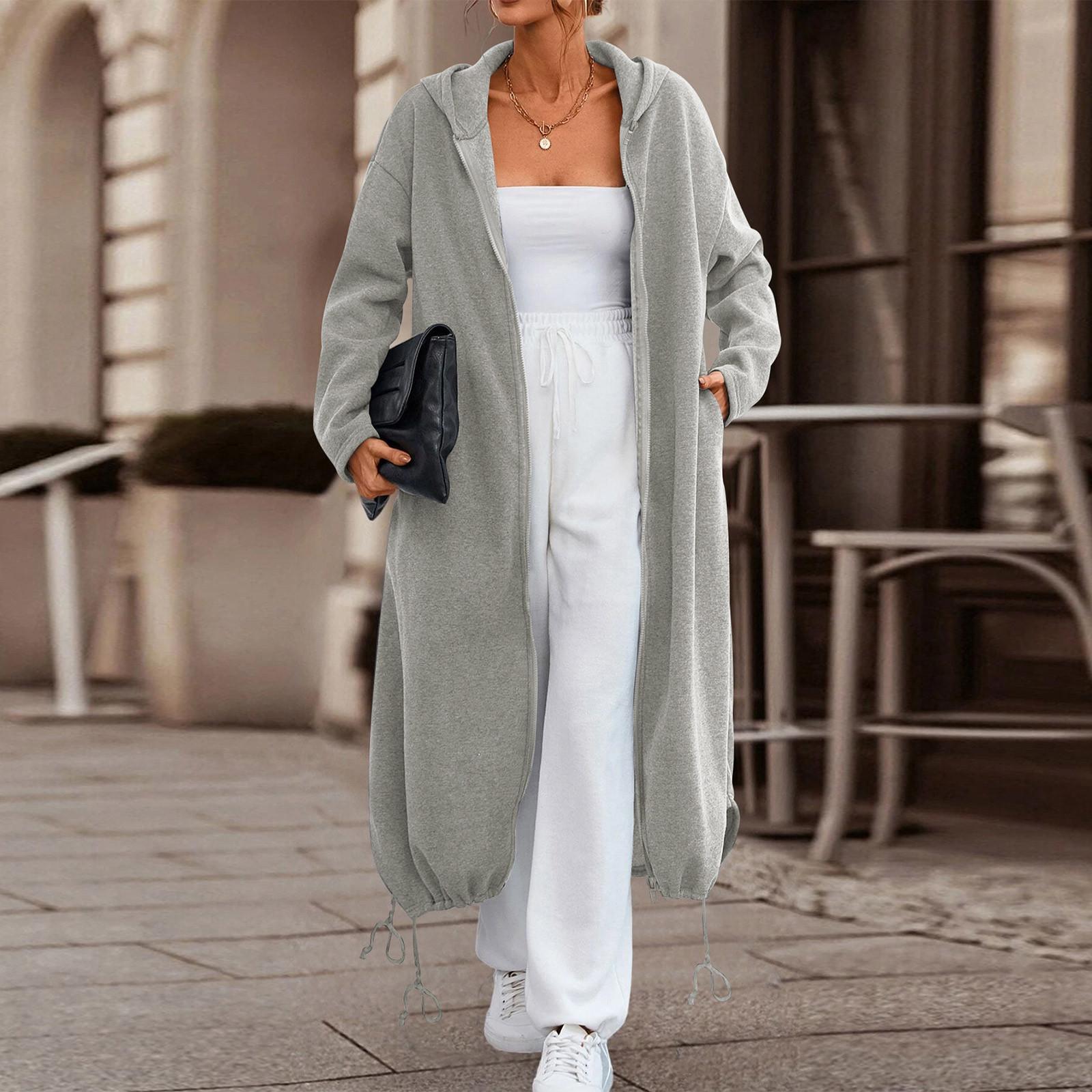 

Женская однотонная толстовка с длинным рукавом, карманом на молнии, капюшоном и завязками на талии XXL