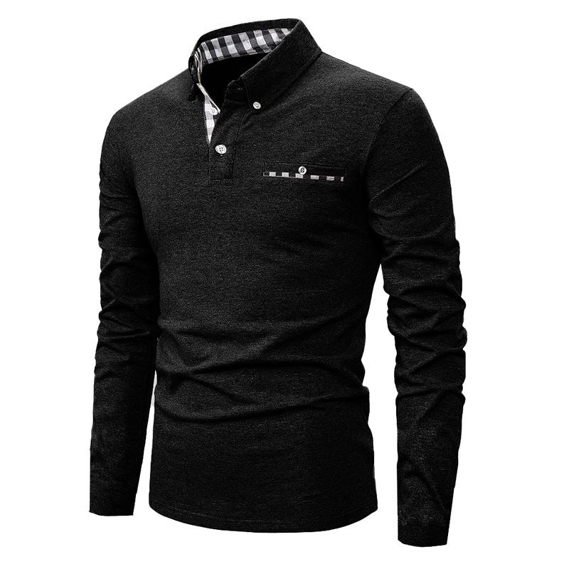 Spring and Autumn New Men's Casual Plaid Stitching Fashion POLO Shirt Long Sleeve Top