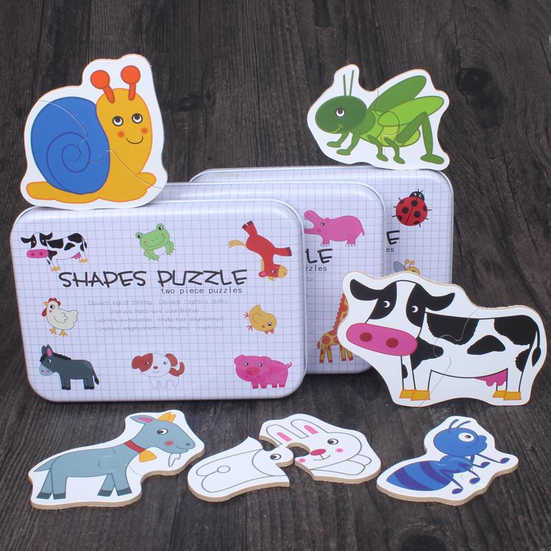 Große Kinder Holzpuzzle Blechdose, exquisites Tier- und Insektenpuzzle