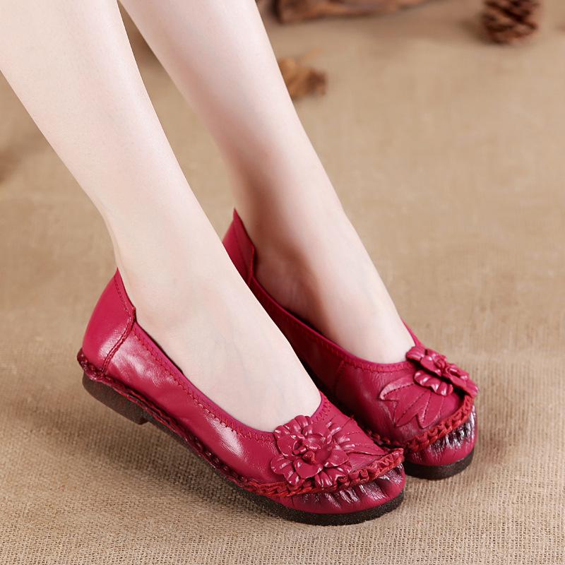 Spring Hot Spring Soft Sole Women's Shoes National Style Genuine Leather Women's Singles Shoes Middle-aged Old Mother's Shoes