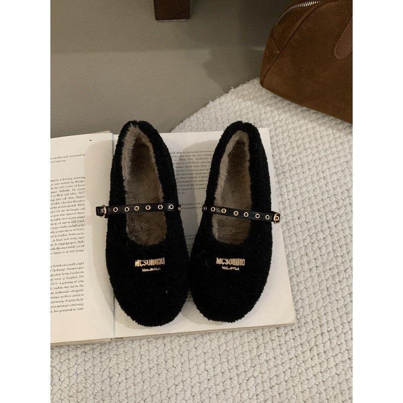 Autumn and Winter Retro Flat Soft-soled Fluffy Shoes Women Wear Autumn and Winter Velvet Cotton Shoes Mary Jane Shoes
