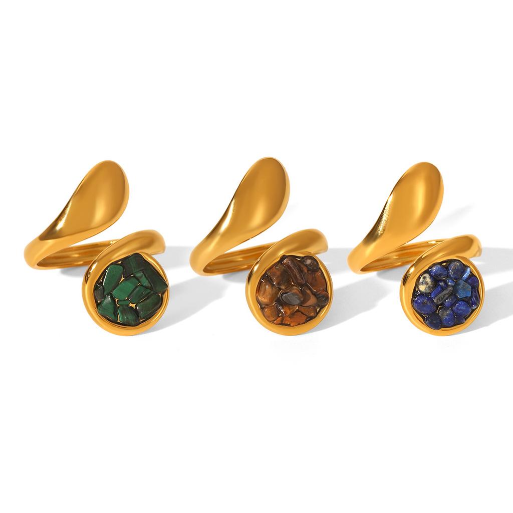 French vintage natural stone geometric ring, gold-plated jewelry, non-fading ring, minimalist high-end hand accessory