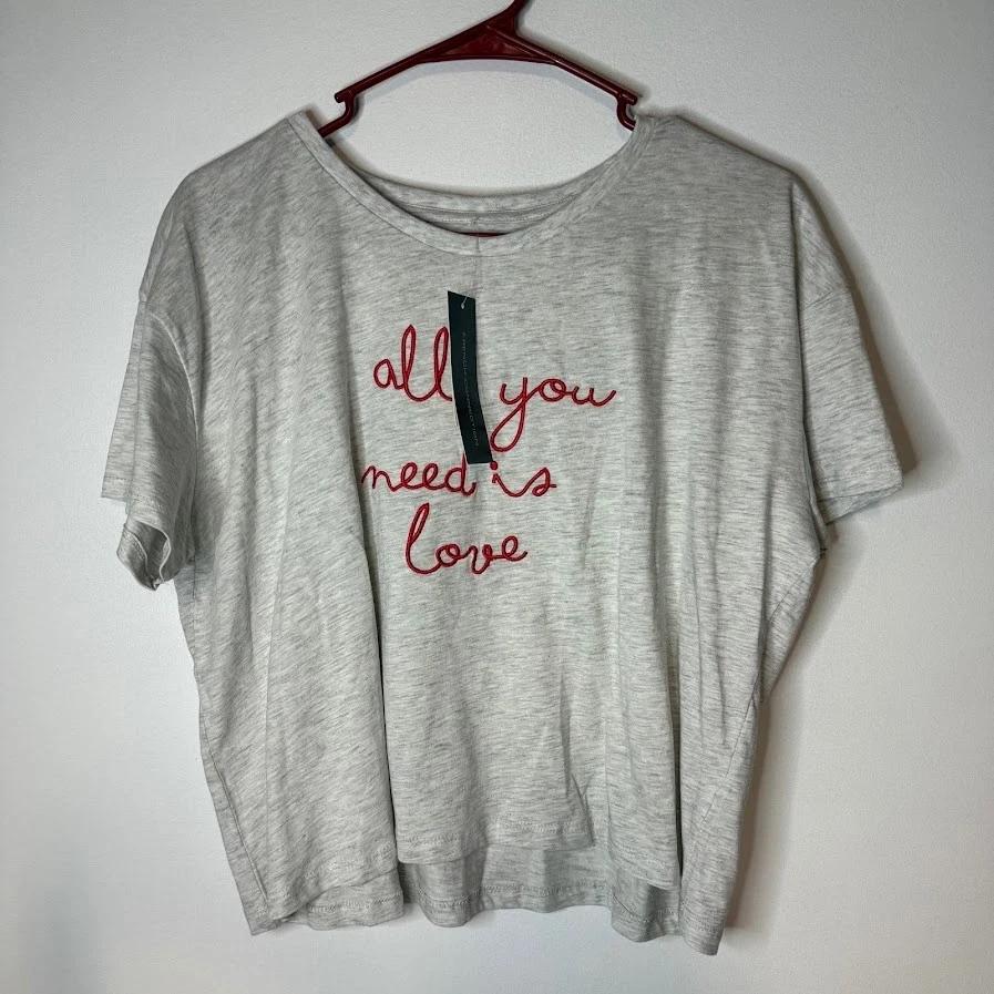 

NWT French Connection ALL YOU NEED IS LOVE Embroidered T-Shirt Medium Valentines L