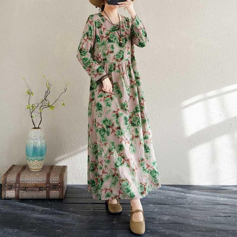 New Floral Vacation Style Travel Round Neck Vintage Dresses