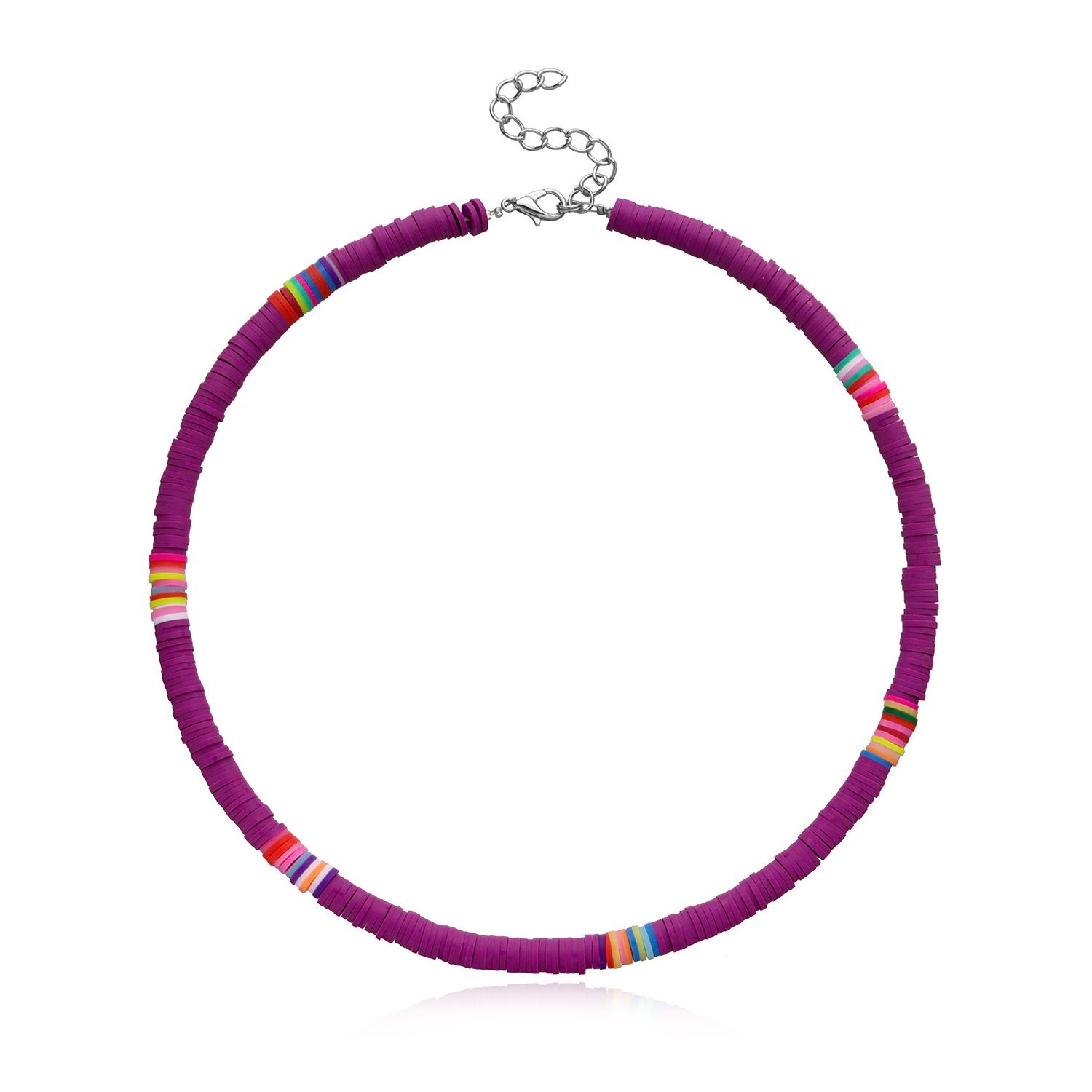 

Casual style color soft pottery choker necklace, fashionable 1mm disc neck chain necklace