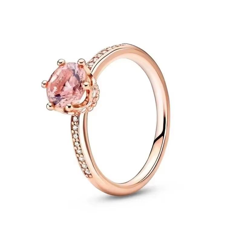 925 Sterling Silver Classic Dazzling Crown Round Hearts Ring Exquisite Women's Light Luxury Charm Ring Jewelry Gift