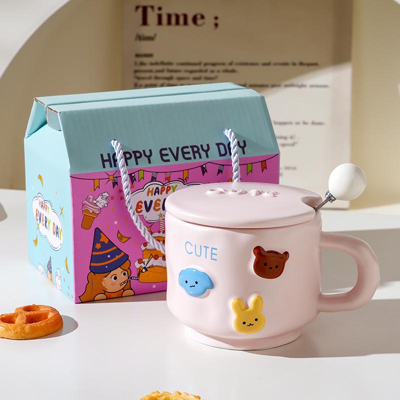 Cute Ceramic Cup With Lid High Value Home Office Couple Water Cup Gift Box Creative Souvenir