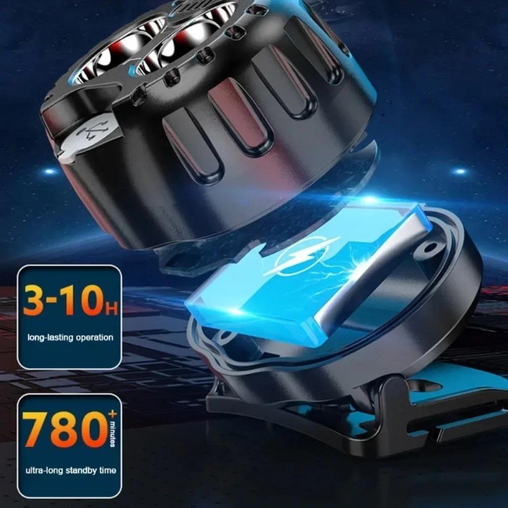 Dual Lamp Core nductionPowerful LED Headlight  90° Adjustment USB Charging Portable Emergency High Brightness Head Flashlight Motion Sensor