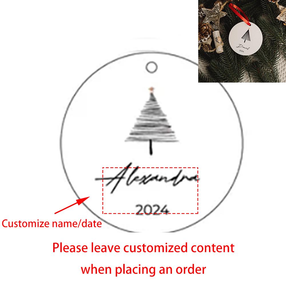 Personalized 5Pcs Christmas Tree Wood Ornament Minimalist Tree Baubles Winter Wedding Favors Keepsake Home Hanging Decoration