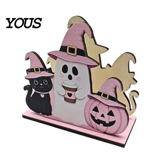 Halloween Kitchen Tissue Holder Wooden Napkin Holder, Cute Pastel Pumpkin Ghost Black Cat Tabletop Dispenser, BOO Letter Organizer Waterproof