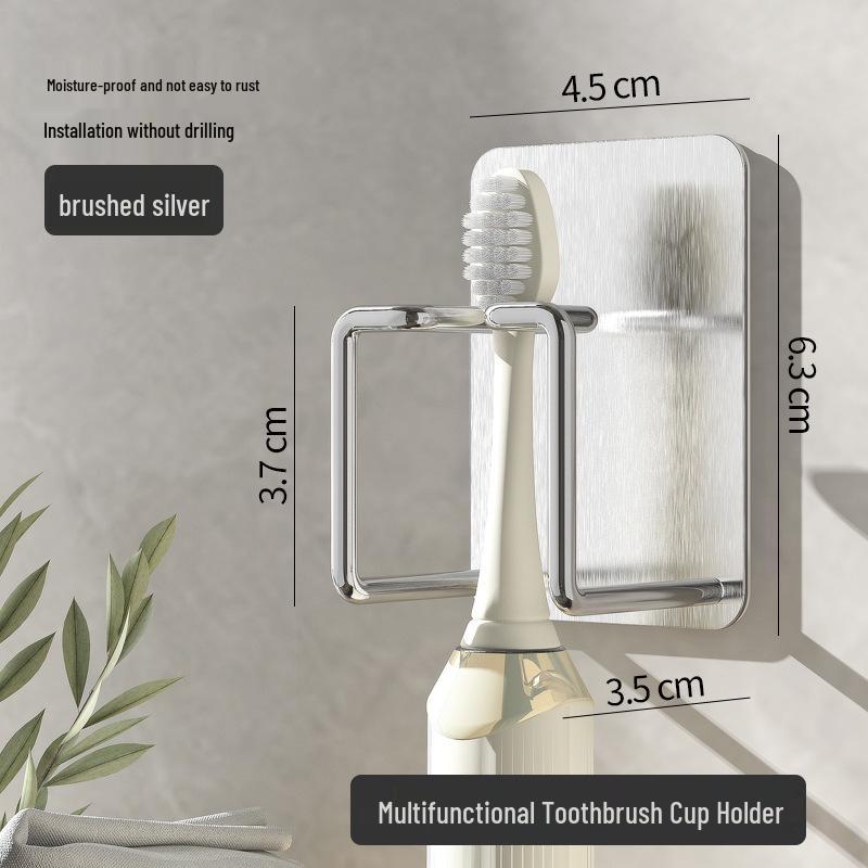Wall-Mounted No-Drill Electric Toothbrush and Mouthwash Cup Holder with Draining Rack