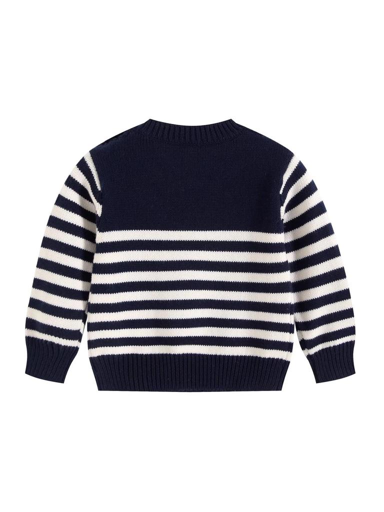 Frühling & Herbst Baby Baumwolle Knopf Strickpullover - Unisex Rundhals Streifen Oberteil