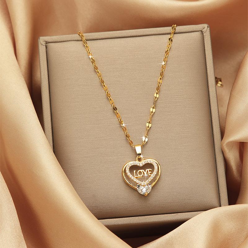 Luxury Shiny Stainless Steel 18k Gold Zircon Heart Butterfly Pendant Necklace Women Boutique Pearl Flower Leaf Necklace for Gift