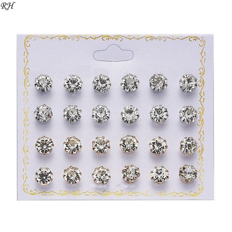 12 párů/sada Náušnice s krystalem a imitací perly Sada Dámské šperky Doplňky Piercing Kuličkové puzetkové náušnice Sada Bijouterie náušnice