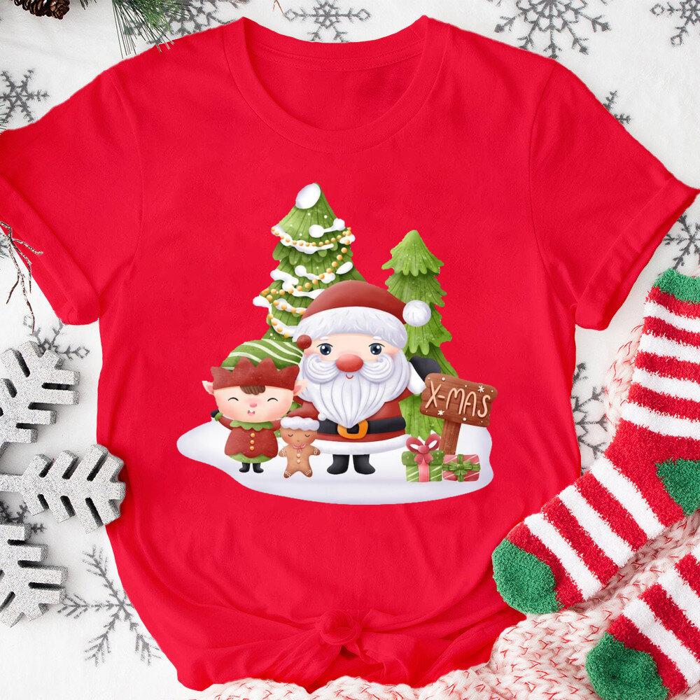Merry Christmas Santa Claus Shirt Cute Christmas Tshirt Unisexs Xmas Short Sleeve Shirts Holiday Clothes