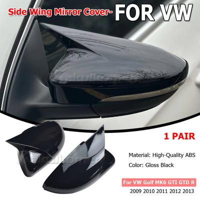 For VW Golf MK6 GTI R GTD 2009- 2Pcs Side RearView Mirror Cover Caps Mirror Tools Case Gloss Black Tuning New