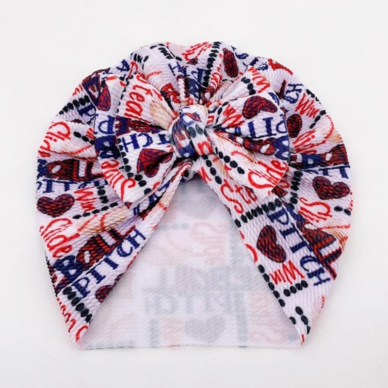 Neue Kinder-Knotenmütze, niedliche kreative bedruckte gerippte Schleifenmütze, Baby-Schlupfmütze