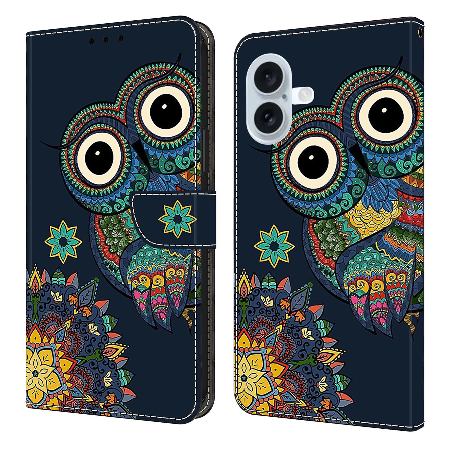 

For iPhone 17 Wallet Case Pattern Printing PU Leather Flip Stand Phone Cover Mandala Owl