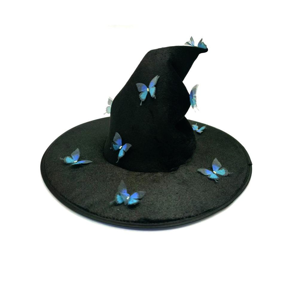 Colorful Butterfly Wizard Cap Velvet Halloween Black Cap Halloween Witch Hat Halloween Party