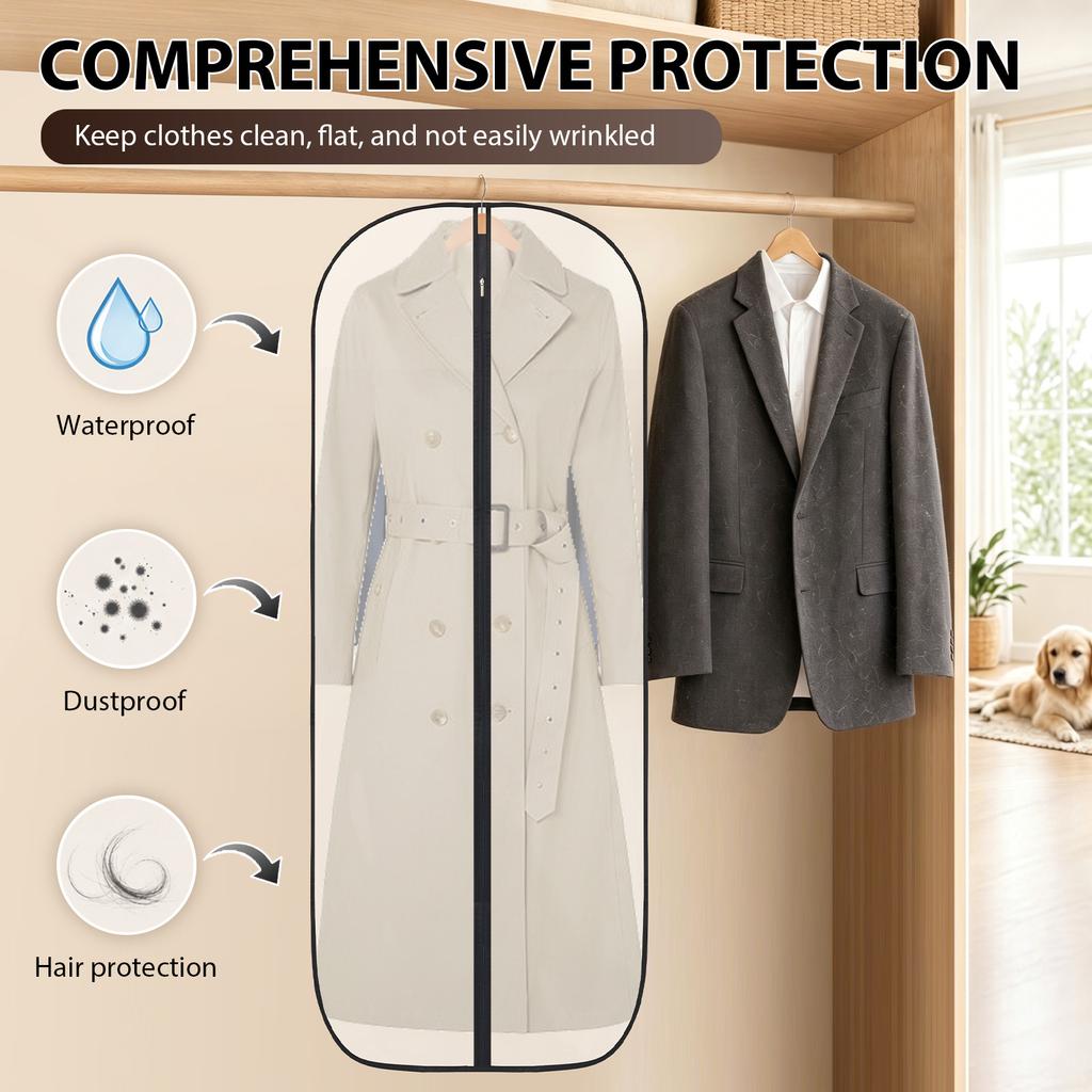 5Pcs Garment Bag Transparent Suit Dust Proof Cover with Zipper Multi-role Travel Dress Bag Wardrobe Storage Bag for Home Travel