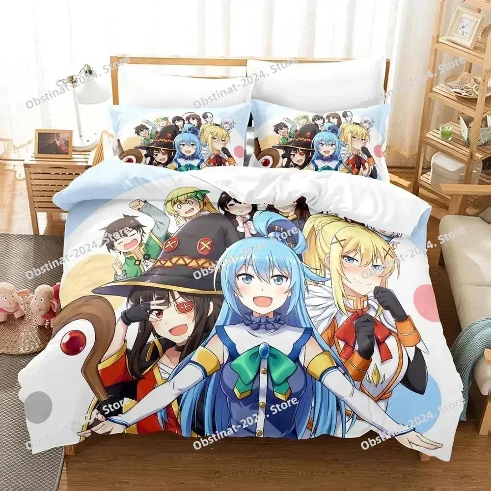 Anime KonoSuba Bedding Set Duvet Cover Bed Set Quilt Cover Pillowcase Comforter King Queen Size Boys Adult Bedding Set