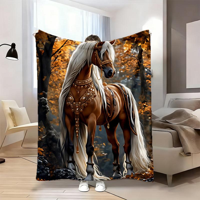 Horse and Forest Landscape Art Pattern Decorative Throw Blanket for Sofa, Bed, Living Room, and Home Decor Styling