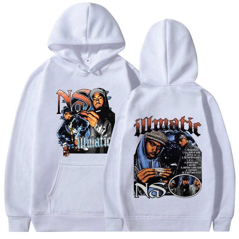 90er Jahre Rapper Nas Illmatic Hoodie Y2k Herrenmode Vintage Hoodies Fleece Warm Langarm Kapuzenpullover Hip Hop Streetwear