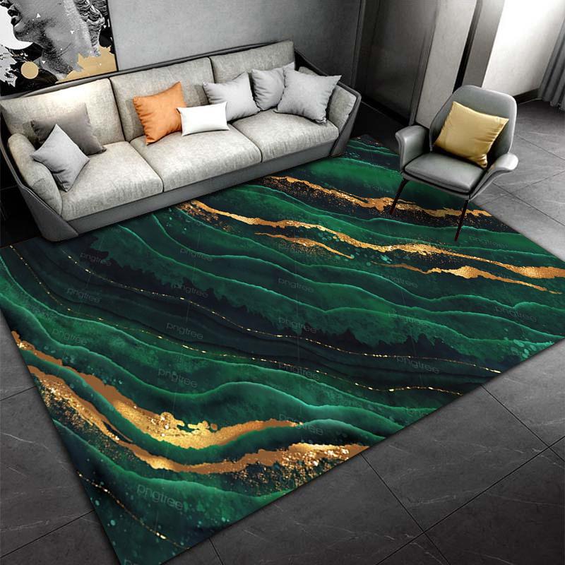 Luxury Green and Gold Abstract Art Pattern Carpet for Home Decor Suitable for use as an anti-slip for living room bedroom sofas